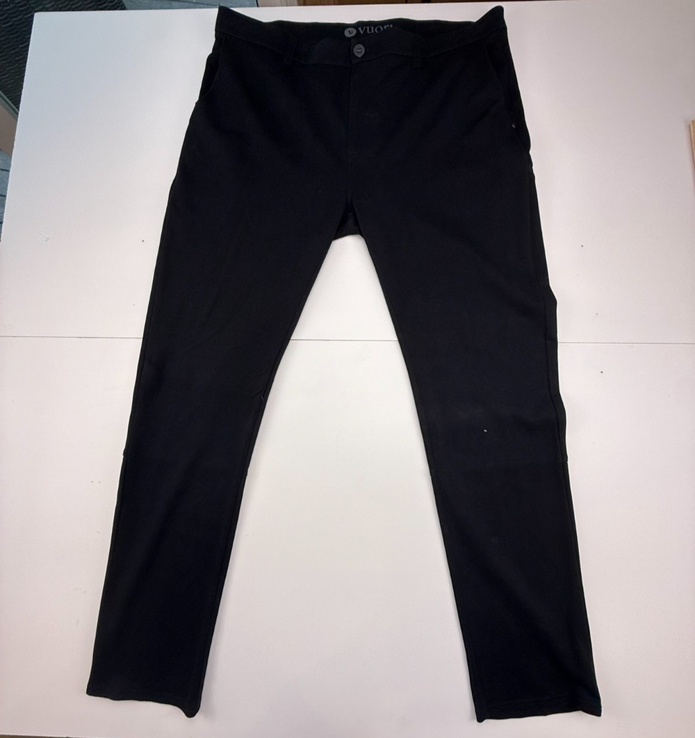 Vuori Meta Pants Sz 38 Black Tech Stretch Travel Commuter